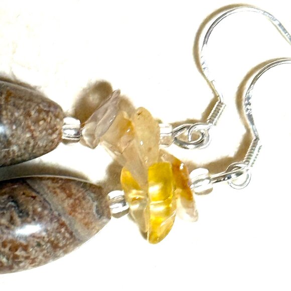 2/$20, Genuine Earthy Convoluted Jasper Earrings, Sterling Silver Hooks+Gemstone - Picture 3 of 10